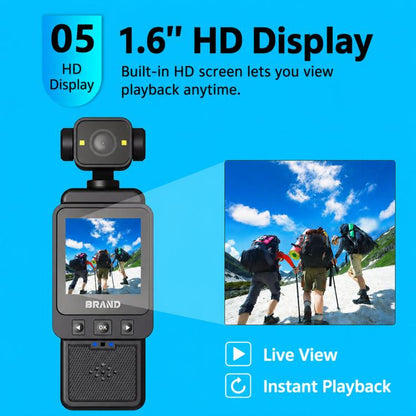 1080P WiFi Body Camera With Rotatable Lens & 1.6 Inch Screen Wearable Sports Action Camera Clip-On Pocket Cam, DV01 1080P