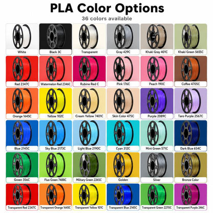 PLA 3D Printer Filament 1.75mm 1kg Spool Tangle-Free Eco-Friendly 3D Printing Material, White, Black, Grey, Transparent, Coffee, Red, Rose Red, Pink, Peach Red, Orange, Yellow, Skin Color, Purple, Blue, Sky Blue, Cyan, Deep Blue, Fluorescent Green, Gol...