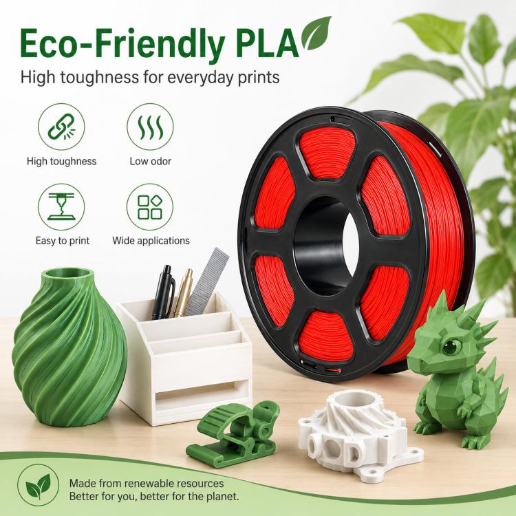 PLA 3D Printer Filament 1.75mm 1kg Spool Tangle-Free Eco-Friendly 3D Printing Material, White, Black, Grey, Transparent, Coffee, Red, Rose Red, Pink, Peach Red, Orange, Yellow, Skin Color, Purple, Blue, Sky Blue, Cyan, Deep Blue, Fluorescent Green, Gol...