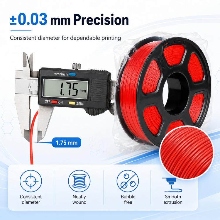 PLA 3D Printer Filament 1.75mm 1kg Spool Tangle-Free Eco-Friendly 3D Printing Material, White, Black, Grey, Transparent, Coffee, Red, Rose Red, Pink, Peach Red, Orange, Yellow, Skin Color, Purple, Blue, Sky Blue, Cyan, Deep Blue, Silver, Taro Purple