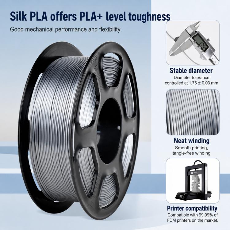 Silk PLA 3D Printer Filament 1.75mm 1kg Spool Shiny Metallic Gloss Finish 3D Printing Material