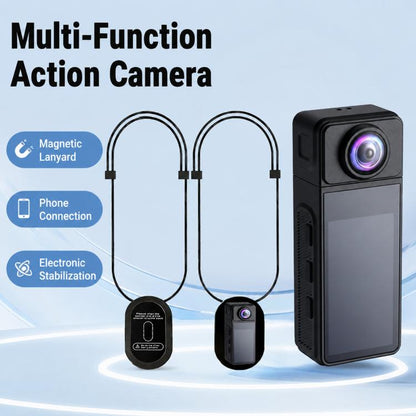 Wearable Body Camera with Magnetic Lanyard Rotatable Lens WiFi Mini Vlog Action Cam EIS Video Recorder, 1080P, 4K