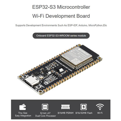 Waveshare ESP32-S3 1U-N16R8 Microcontroller 2.4GHz Wi-Fi Development Board 240MHz Dual Core Processor, Without Header, With Pre-soldered Headers