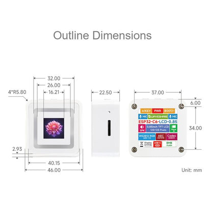 Waveshare ESP32-C6 0.85inch LCD Display Development Board, RISC-V Single-Core Processor, 128 × 128 Resolution, Supports AI Speech Interaction, 34519