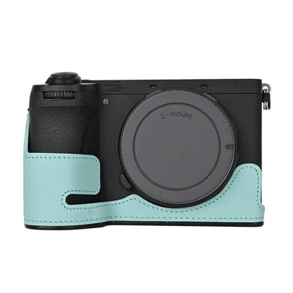 For Sony Alpha 6700 / ILCE-6700 Genuine Leather Half Case Aluminum Alloy Bottom Camera Protective Base
