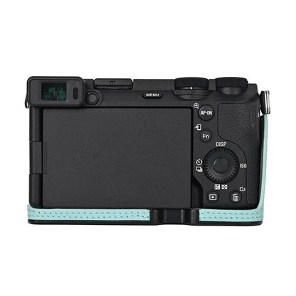 For Sony Alpha 6700 / ILCE-6700 Genuine Leather Half Case Aluminum Alloy Bottom Camera Protective Base