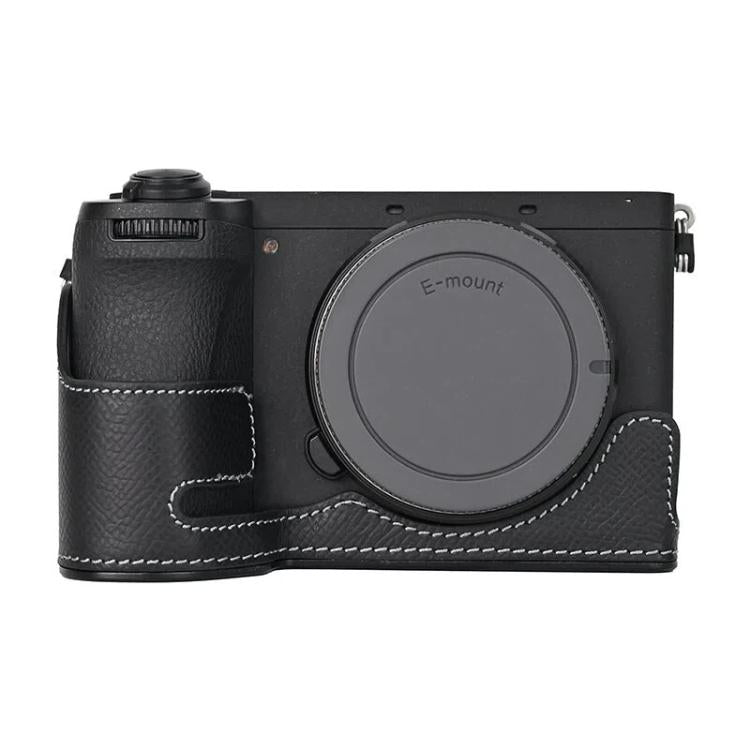 For Sony Alpha 6700 / ILCE-6700 Genuine Leather Half Case Aluminum Alloy Bottom Camera Protective Base
