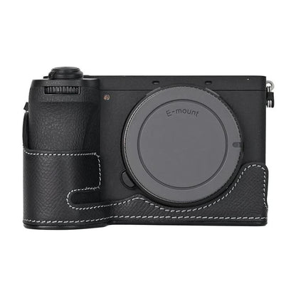 For Sony Alpha 6700 / ILCE-6700 Genuine Leather Half Case Aluminum Alloy Bottom Camera Protective Base