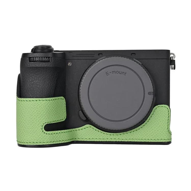 For Sony Alpha 6700 / ILCE-6700 Genuine Leather Half Case Aluminum Alloy Bottom Camera Protective Base