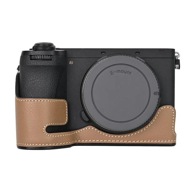For Sony Alpha 6700 / ILCE-6700 Genuine Leather Half Case Aluminum Alloy Bottom Camera Protective Base