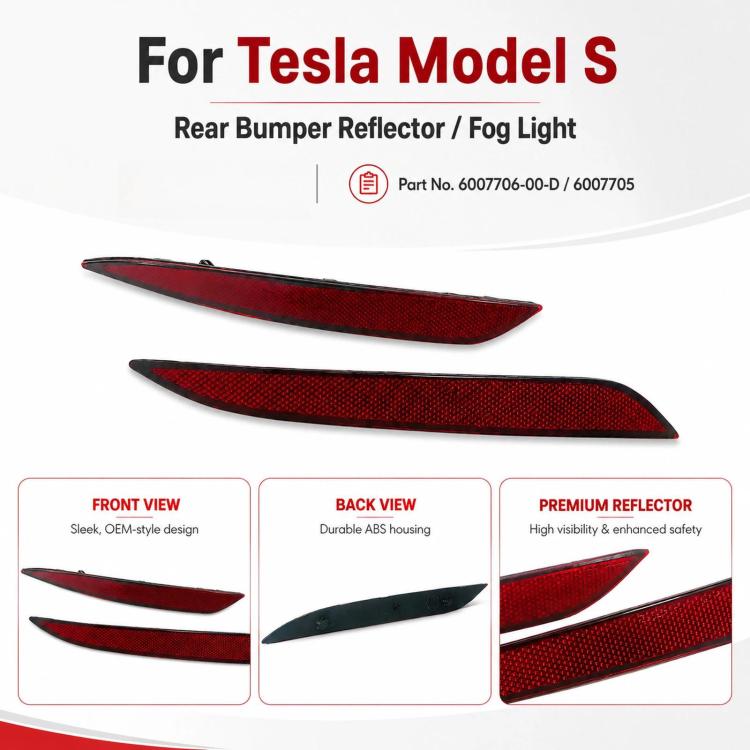 For Tesla Model S Rear Bumper Reflectors Fog Lights 6007706-00-D / 6007705, Left, Right