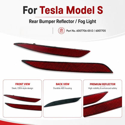 For Tesla Model S Rear Bumper Reflectors Fog Lights 6007706-00-D / 6007705, Left, Right