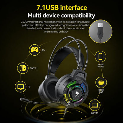 T-WOLF H140 Gaming Headset with Microphone 7.1 Surround Sound Wired PC Gaming Headphones With RGB Light, H140