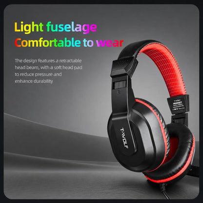 T-WOLF H150 Dual 3.5mm Plugs Gaming Headset with Microphone Over-Ear Stereo Wired PC Headphones with 40mm Speaker Drivers, H150