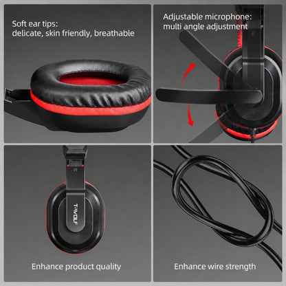 T-WOLF H150 Dual 3.5mm Plugs Gaming Headset with Microphone Over-Ear Stereo Wired PC Headphones with 40mm Speaker Drivers, H150