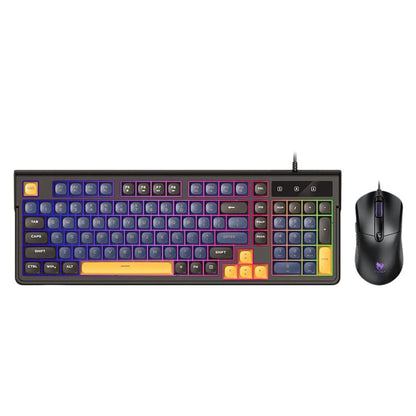 T-WOLF TF330 Wired Keyboard And Mouse Combo 3-Color Block Retro Gaming Keyboard With 98-Key Compact Layout, RGB Backlit