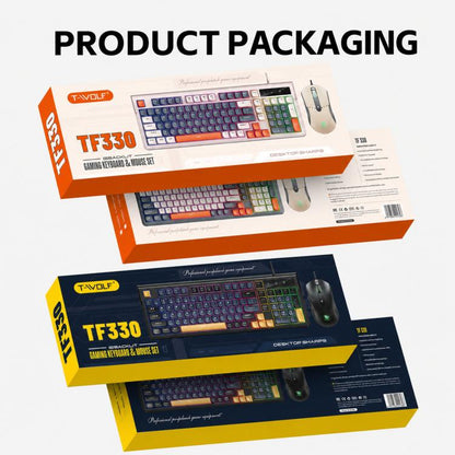 T-WOLF TF330 Wired Keyboard And Mouse Combo 3-Color Block Retro Gaming Keyboard With 98-Key Compact Layout, RGB Backlit