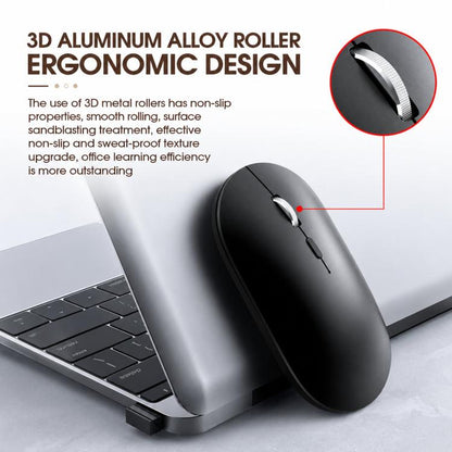 Dual Mode Wireless Bluetooth Mouse Type-C Rechargeable Slim Silent Mouse with 3D Alloy Scroll Wheel 3 Adjustable DPI 800/1200/1600