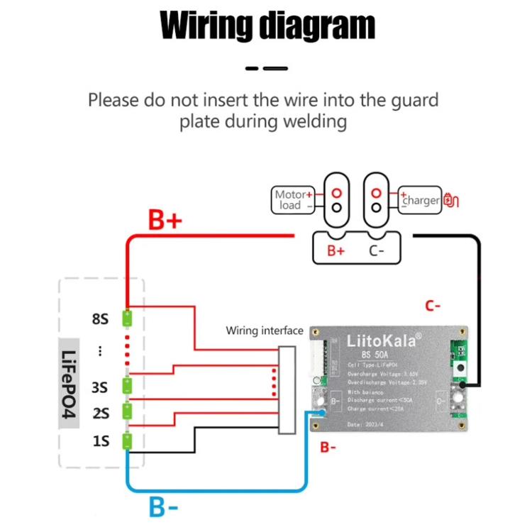 LiitoKala LiFePO4 BMS 8-cell Lithium Iron Phosphate Battery Protection Board, 8S-24V 50A