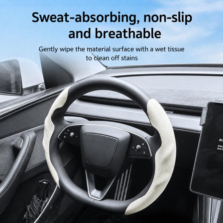 For Tesla Model Series Ultra-Thin Sweat-Wicking Steering Wheel Cover, NAPPA White, NAPPA Black, NAPPA Grey, Suede White, Suede Black, Suede Grey