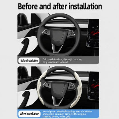 For Tesla Model Series Ultra-Thin Sweat-Wicking Steering Wheel Cover, NAPPA White, NAPPA Black, NAPPA Grey, Suede White, Suede Black, Suede Grey