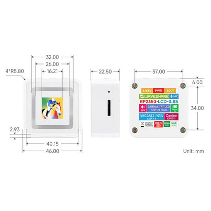 Waveshare 34441 RP2350 0.85inch LCD Display Development Board 128 × 128 Resolution, 65K Color, IPS Display Panel No Battery, 34441