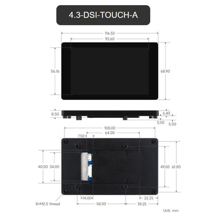 DSI Capacitive Touch Display 480 × 800 Resolution, IPS Display Panel, Waveshare 4inch, Waveshare 4.3inch
