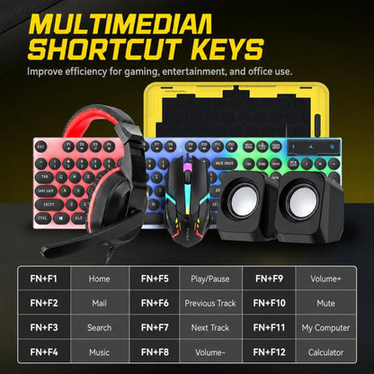 T-WOLF 5-In-1 PC Gaming Bundle Included Backlit Keyboard, Wired Mouse, Headset, Speakers And Mouse Pad