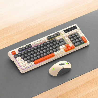 T-WOLF TF300 Rechargeable Wireless Keyboard and Mouse Combo 2.4G/Bluetooth Dual Mode 98-Key Compact Keyboard with Mixed-Color Backlit