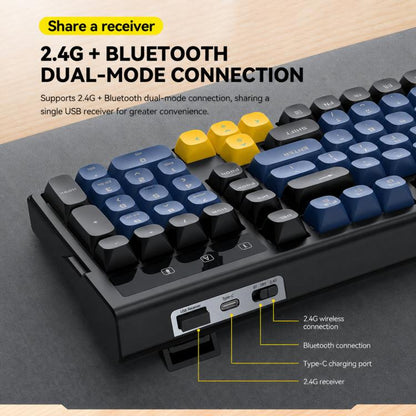 T-WOLF TF300 Rechargeable Wireless Keyboard and Mouse Combo 2.4G/Bluetooth Dual Mode 98-Key Compact Keyboard with Mixed-Color Backlit