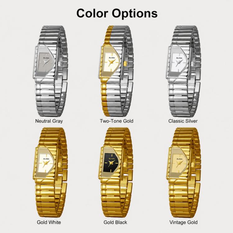 BS Bee Sister FA1927 Womens Vintage Watch Elegant Asymmetrical Geometric Quartz Watch With Metal Strap