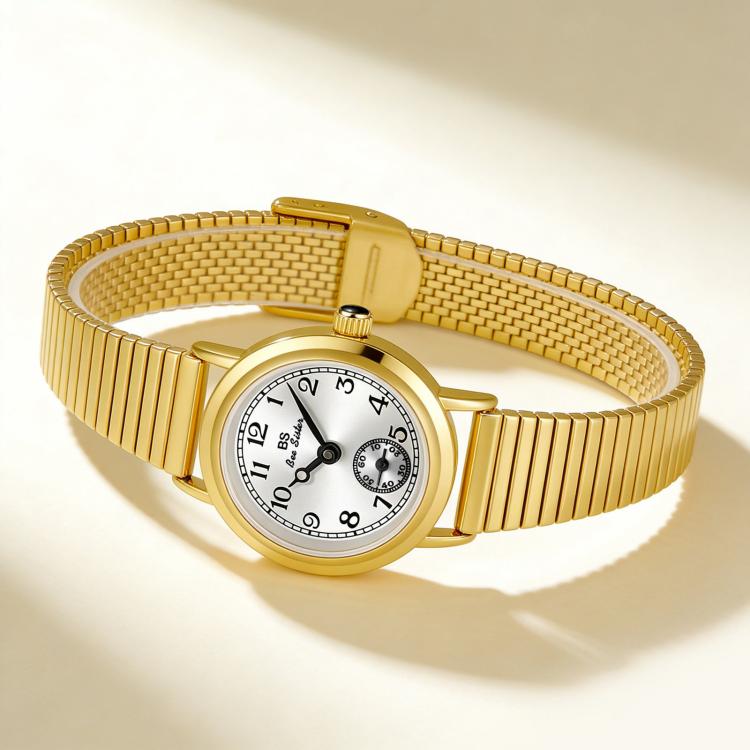 BS Bee Sister FA1870 Womens Vintage Small Round Watch With Bamboo Style Expansion Band & Small Seconds Dial
