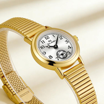 BS Bee Sister FA1870 Womens Vintage Small Round Watch With Bamboo Style Expansion Band & Small Seconds Dial