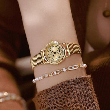 BS Bee Sister FA1870 Womens Vintage Small Round Watch With Bamboo Style Expansion Band & Small Seconds Dial