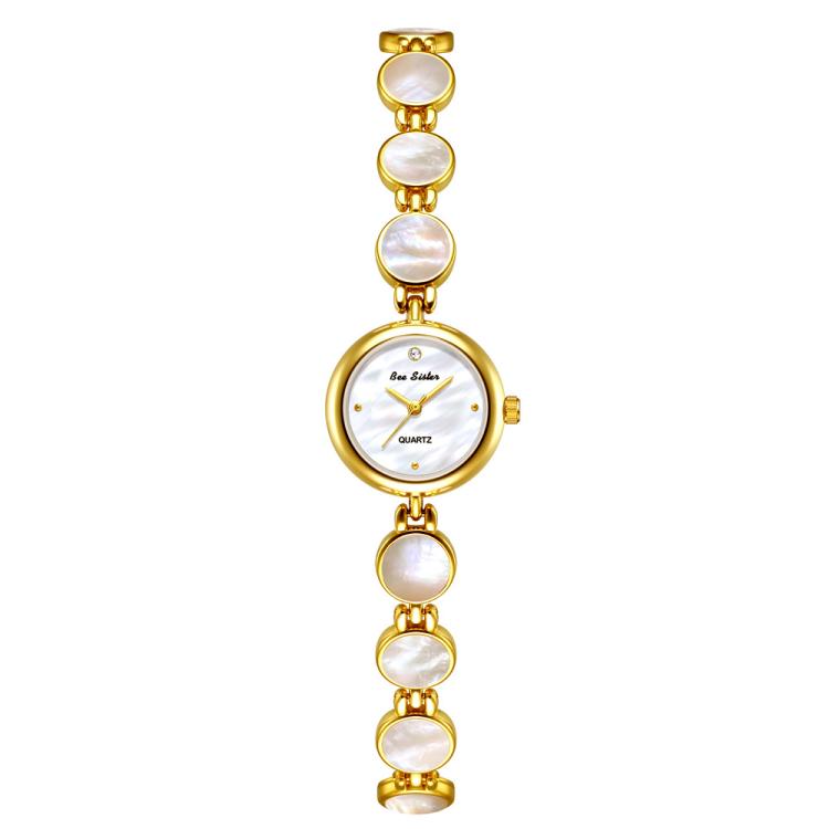 BS Bee Sister FA1873 Women Round Bracelet Watch Vintage Mother of Pearl Style Analog Quartz Dress Wristwatch