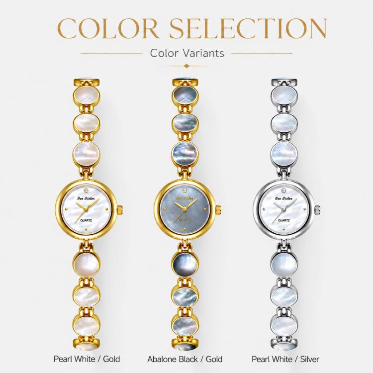 BS Bee Sister FA1873 Women Round Bracelet Watch Vintage Mother of Pearl Style Analog Quartz Dress Wristwatch