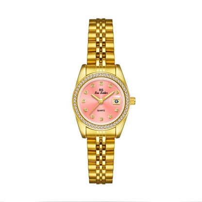 BS Bee Sister FA1787 Women Steel Band Dress Watch Rhinestone Bezel Analog Wristwatch with Date Calendar