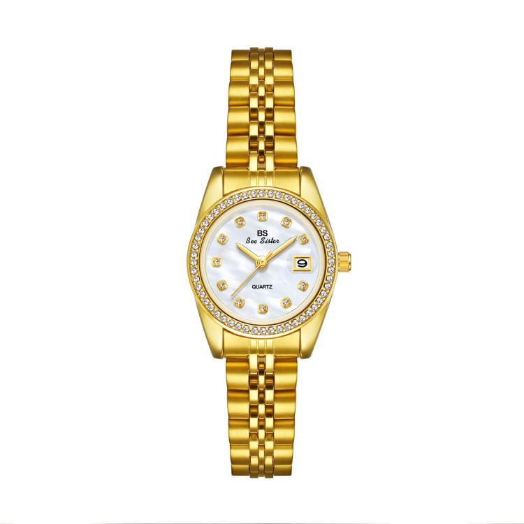 BS Bee Sister FA1787 Women Steel Band Dress Watch Rhinestone Bezel Analog Wristwatch with Date Calendar