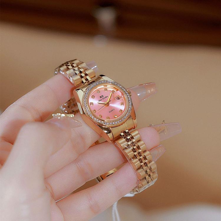 BS Bee Sister FA1787 Women Steel Band Dress Watch Rhinestone Bezel Analog Wristwatch with Date Calendar