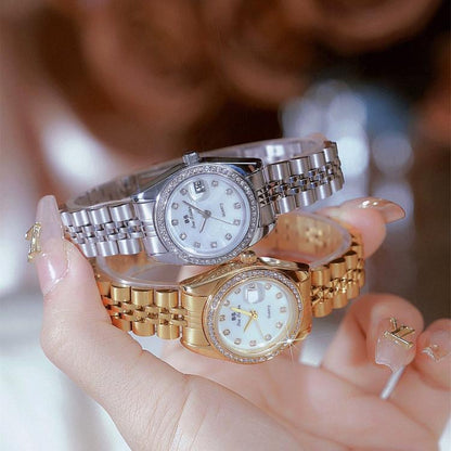 BS Bee Sister FA1787 Women Steel Band Dress Watch Rhinestone Bezel Analog Wristwatch with Date Calendar