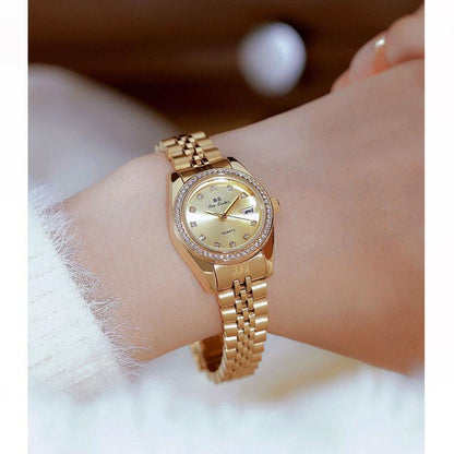 BS Bee Sister FA1787 Women Steel Band Dress Watch Rhinestone Bezel Analog Wristwatch with Date Calendar