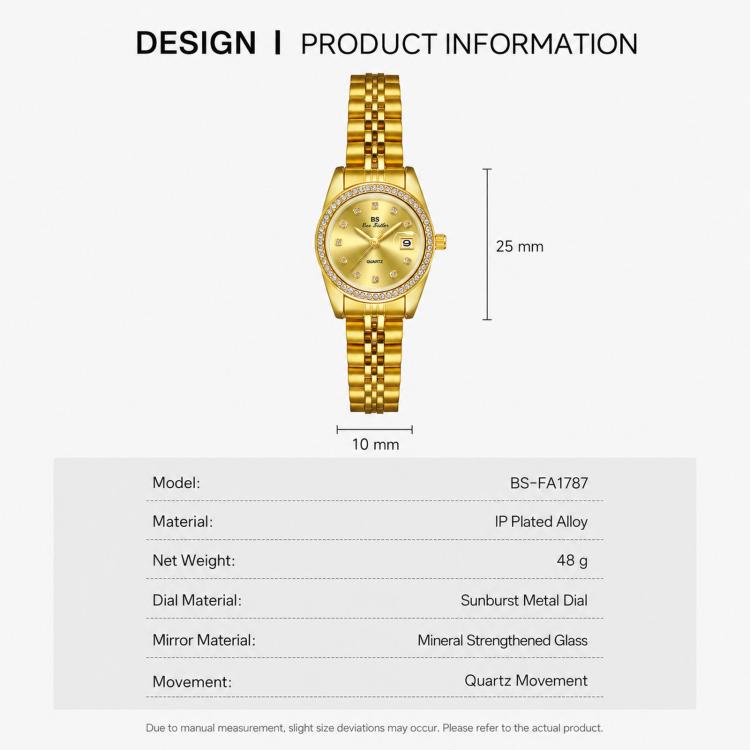 BS Bee Sister FA1787 Women Steel Band Dress Watch Rhinestone Bezel Analog Wristwatch with Date Calendar