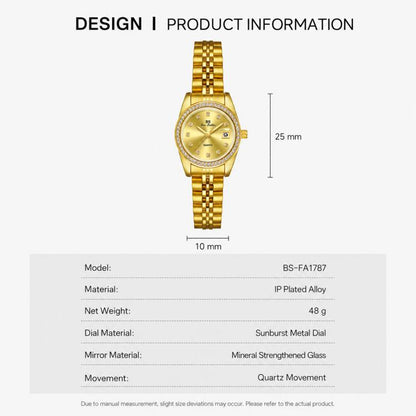BS Bee Sister FA1787 Women Steel Band Dress Watch Rhinestone Bezel Analog Wristwatch with Date Calendar