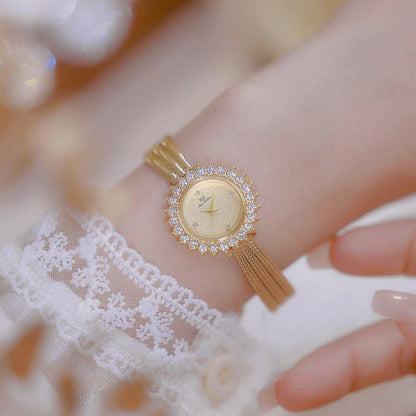 BS Bee Sister FA1833 Women Jewelry Bracelet Watch Vintage Floral Rhinestone Bezel Analog Wristwatch with Woven Mesh Band