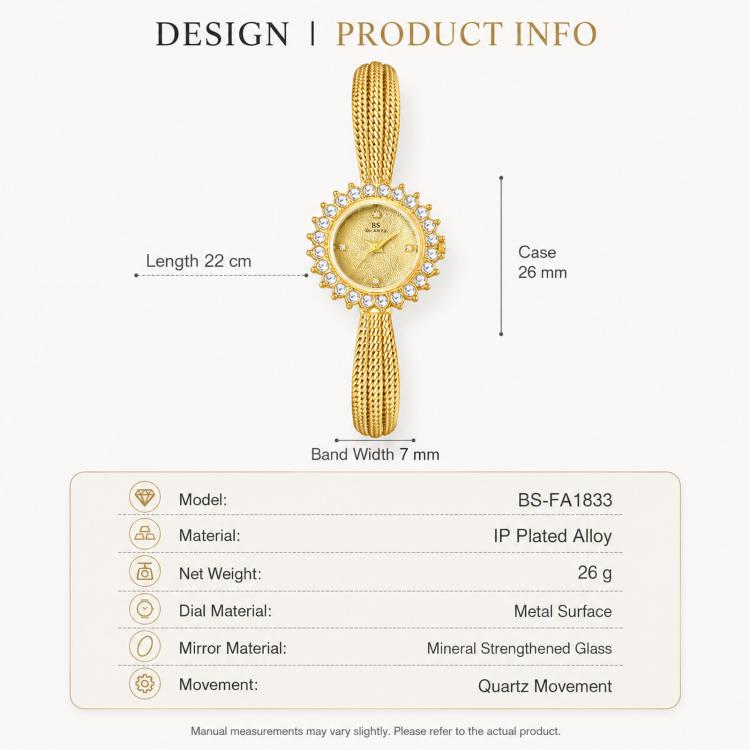BS Bee Sister FA1833 Women Jewelry Bracelet Watch Vintage Floral Rhinestone Bezel Analog Wristwatch with Woven Mesh Band