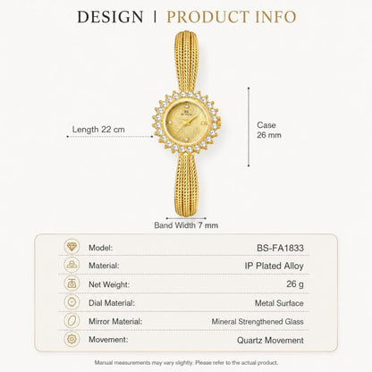 BS Bee Sister FA1833 Women Jewelry Bracelet Watch Vintage Floral Rhinestone Bezel Analog Wristwatch with Woven Mesh Band
