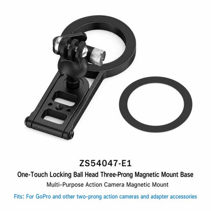 Magnetic Action Camera Mount Base, Universal 2-Prong Ball Joint, For Insta360 GO 3/3S Quick Release, For GoPro 13 Quick Release, For DJI Action 5 Pro/4/3/2 Quick Release, For 1/4inch Screw Hole Camera, Universal 17mm Ball Joint