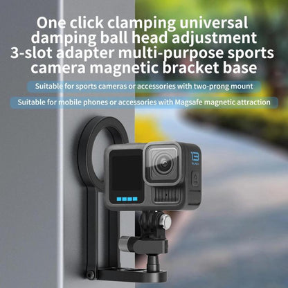 Magnetic Action Camera Mount Base, Universal 2-Prong Ball Joint, For Insta360 GO 3/3S Quick Release, For GoPro 13 Quick Release, For DJI Action 5 Pro/4/3/2 Quick Release, For 1/4inch Screw Hole Camera, Universal 17mm Ball Joint