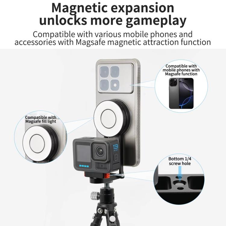 Magnetic Action Camera Mount Base, Universal 2-Prong Ball Joint, For Insta360 GO 3/3S Quick Release, For GoPro 13 Quick Release, For DJI Action 5 Pro/4/3/2 Quick Release, For 1/4inch Screw Hole Camera, Universal 17mm Ball Joint