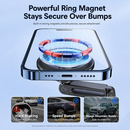 Car Phone Mount with Elongated Base Double-Jointed Holder for Curved Dashboard, Ring Magnetic Head, Solid Magnetic Head, Base with 17mm Ball No Magnetic Head